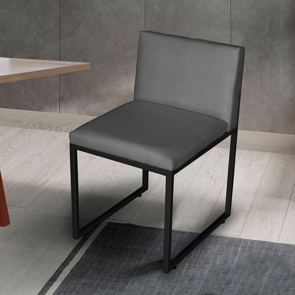 Kit 3 Cadeira De Jantar Escritorio Industrial Vittar Ferro Preto Suede Cinza