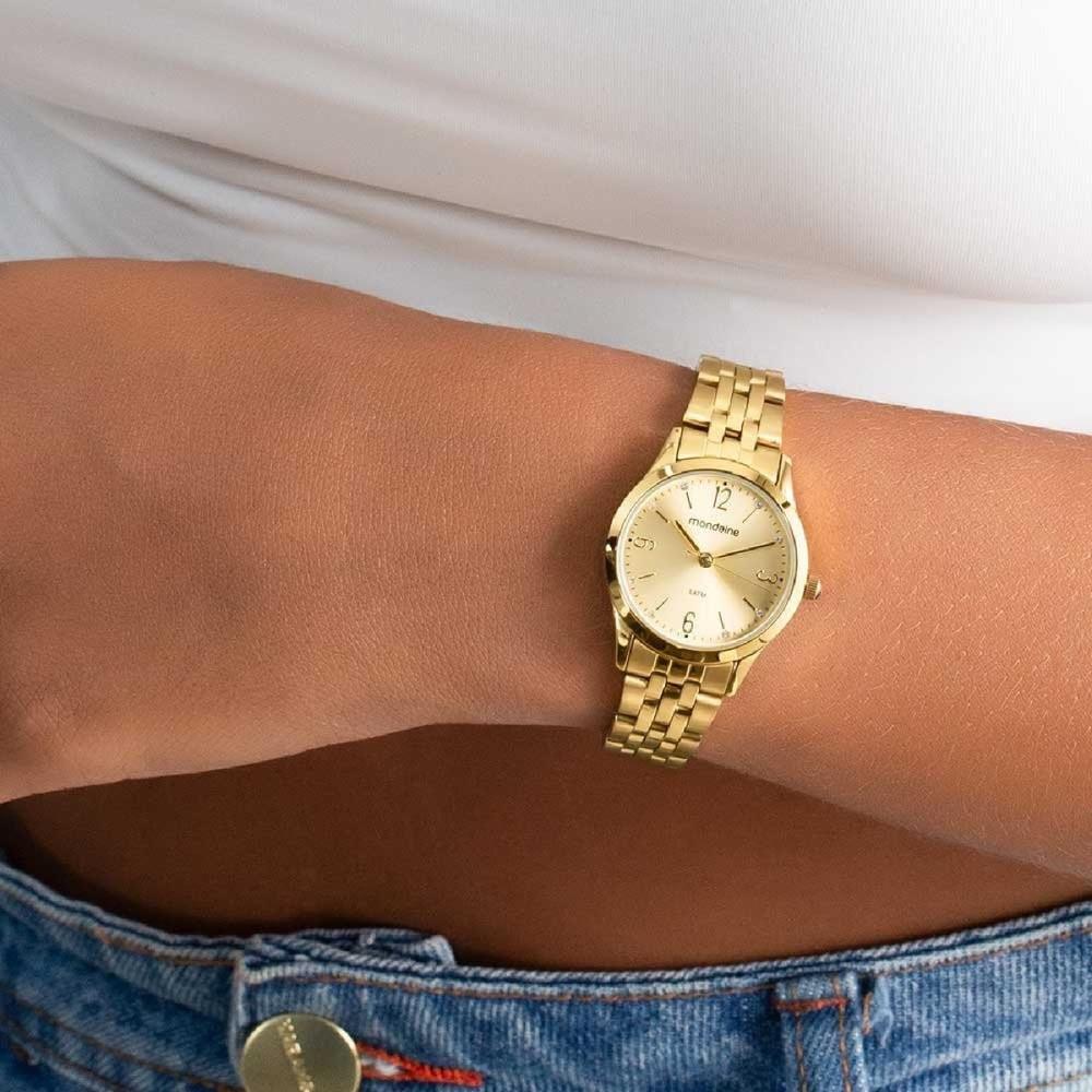 Miniatura Kit Relógio Mondaine Dourado com Colar e Brincos 32720LPMKDE1K1