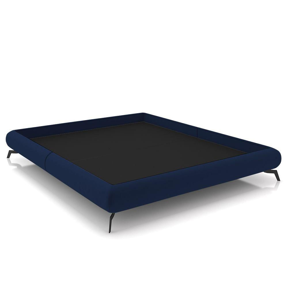 Miniatura Cama Casal Base Box 138x188cm Pés De Ferro Cold P02 Veludo Azul - Mpozenato