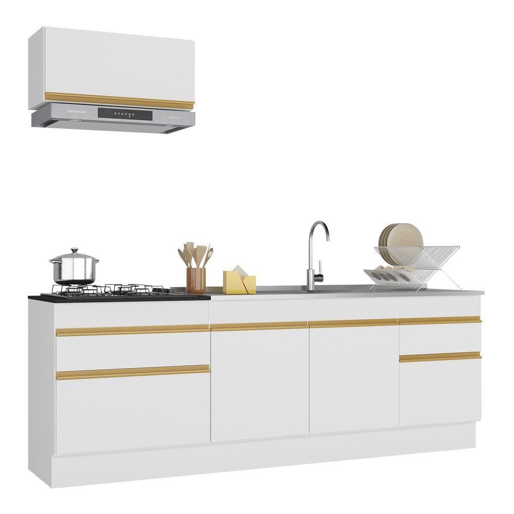 Armário De Cozinha Compacta 220cm Multimóveis Branco/dourado