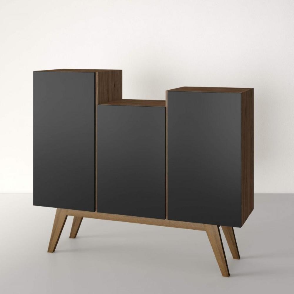 Conjunto Rack para TV até 48 Polegadas 2 Portas e Buffet 3 Portas Elegance Estilare Madeirado/Preto