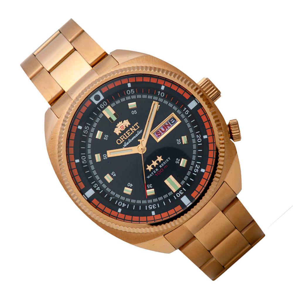 Miniatura Relogio Masculino Dourado Automatico Data 3 Estrelas Orient