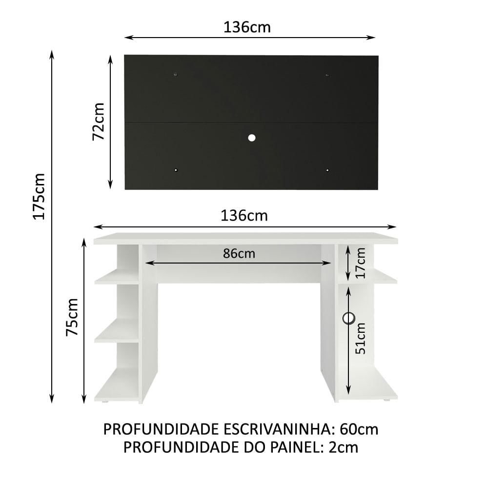 Miniatura Mesa para Computador Gamer e Painel para TV até 50 Madesa - Branco/Preto Branco/Preto