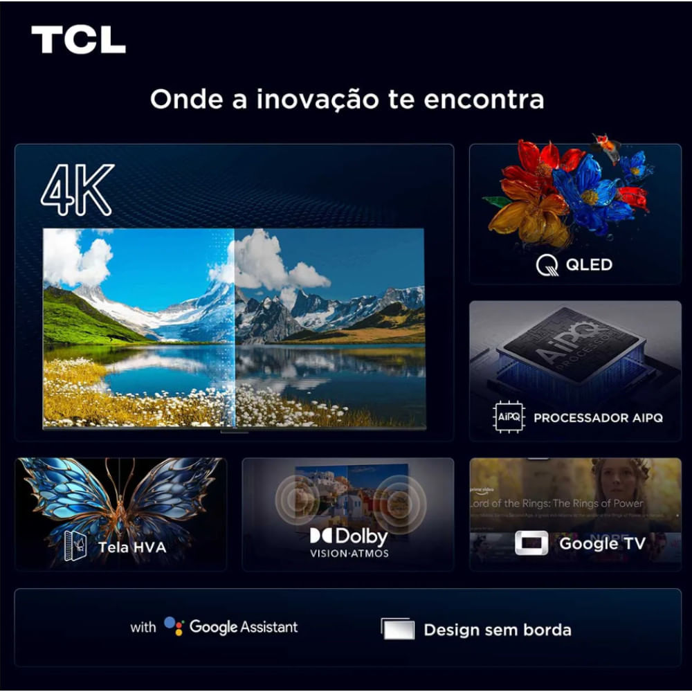 Miniatura Smart TV TCL 75 Polegadas 75P7K 4K UHD QLED Google Tv Preto - Bivolt