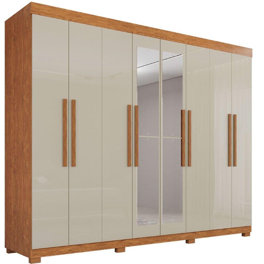 Miniatura Guarda Roupa 8 Portas Com Espelho 4 Gavetas Milano Imop Móve Cinamomo Com Off White