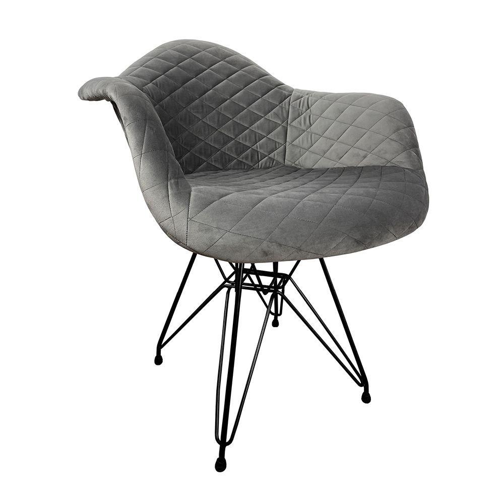 Miniatura Kit 6 Poltronas Jantar Estofadas Cinza Base Ferro Preto Cinza