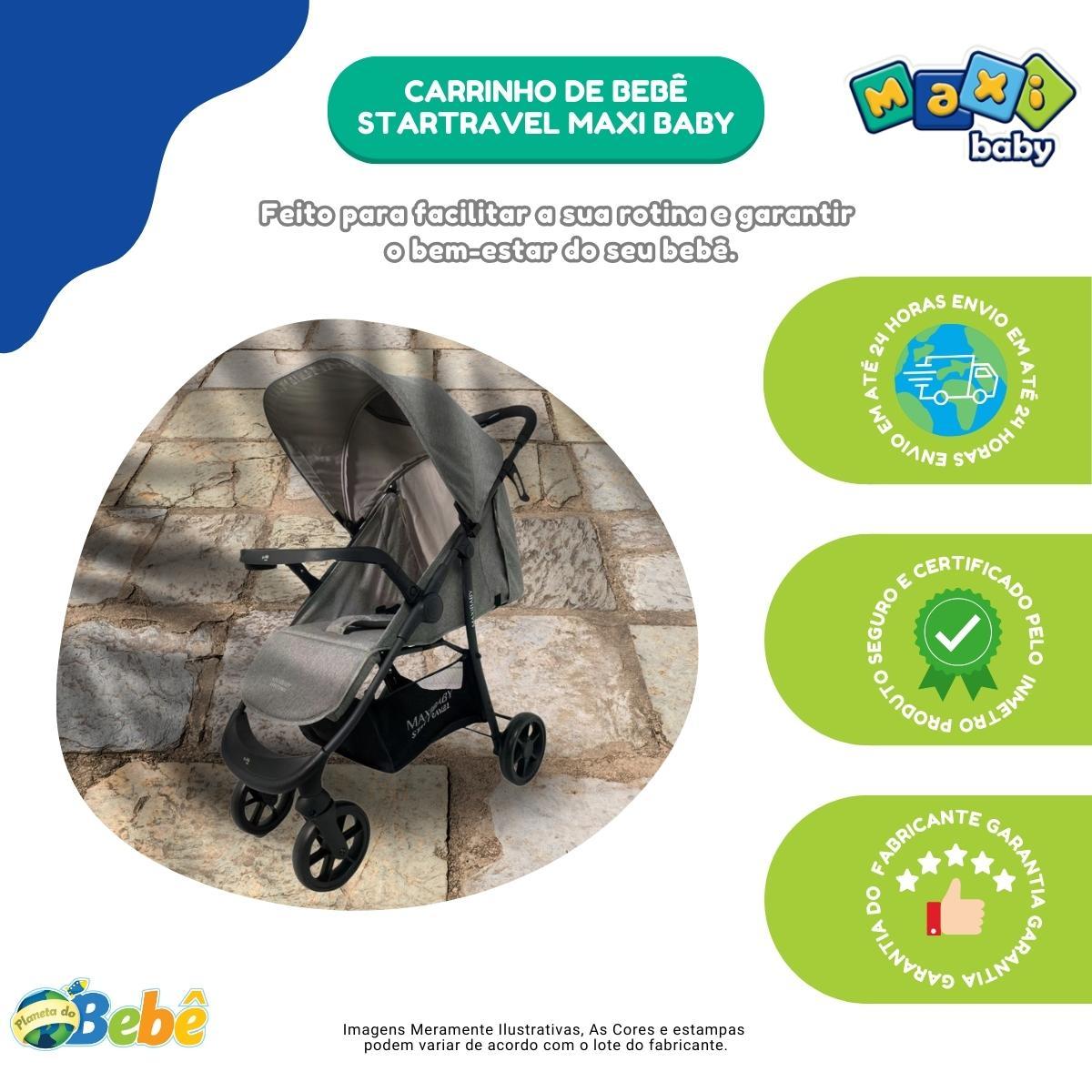 Carrinho Bebê Passeio Vira Berço Startravel Preto Maxi Baby