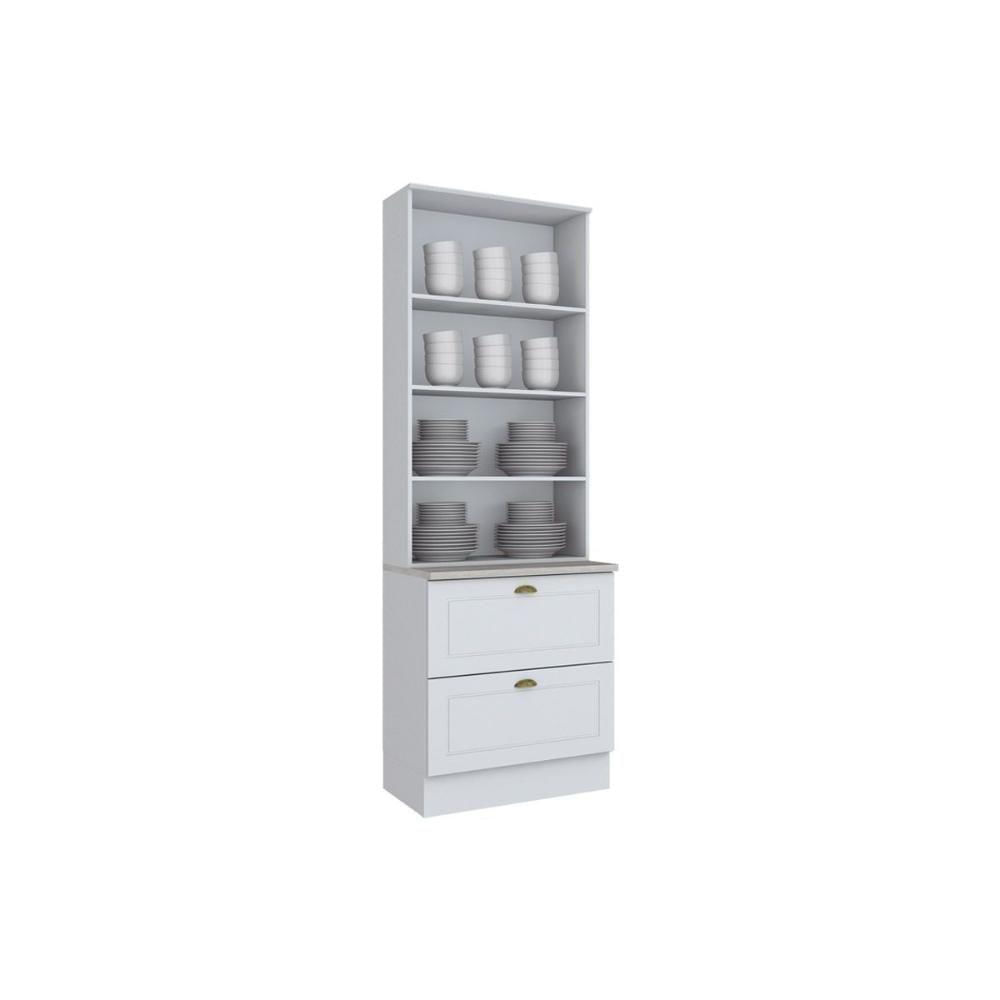 Cristaleira De Cozinha Americana C/ 2 Portas (2 C/vidro) C/ 2 Gavetas 71,5cm Branco - Henn