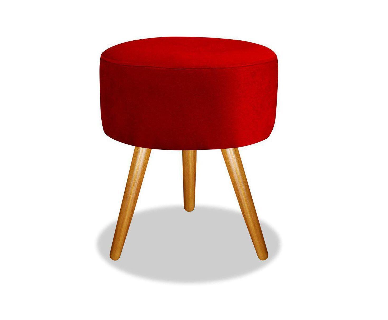 Miniatura Kit 02 Puffs Redondo Luxo Suede Pés Palito Decorativo Bela