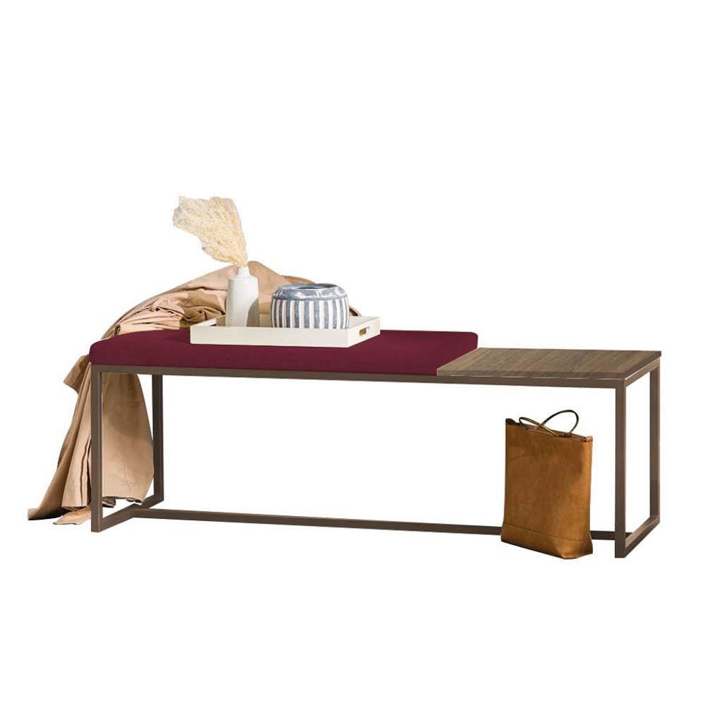 Miniatura Banco Recamier Puff 140cm Industrial Marrom Suede Bordô Tampo Quadrado Mdf Castanho