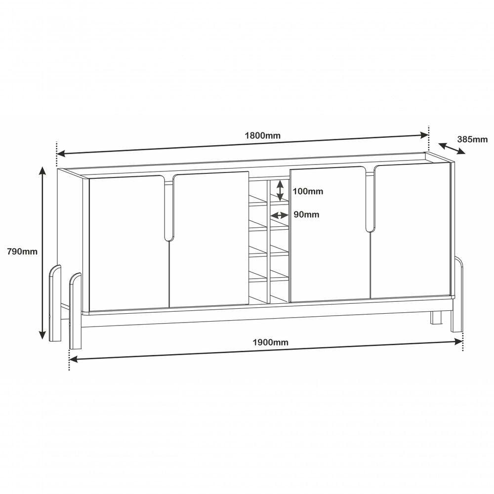 Miniatura Aparador Buffet Lizz 4 Portas E Adega 1,90 Cinza Perola/Cedro