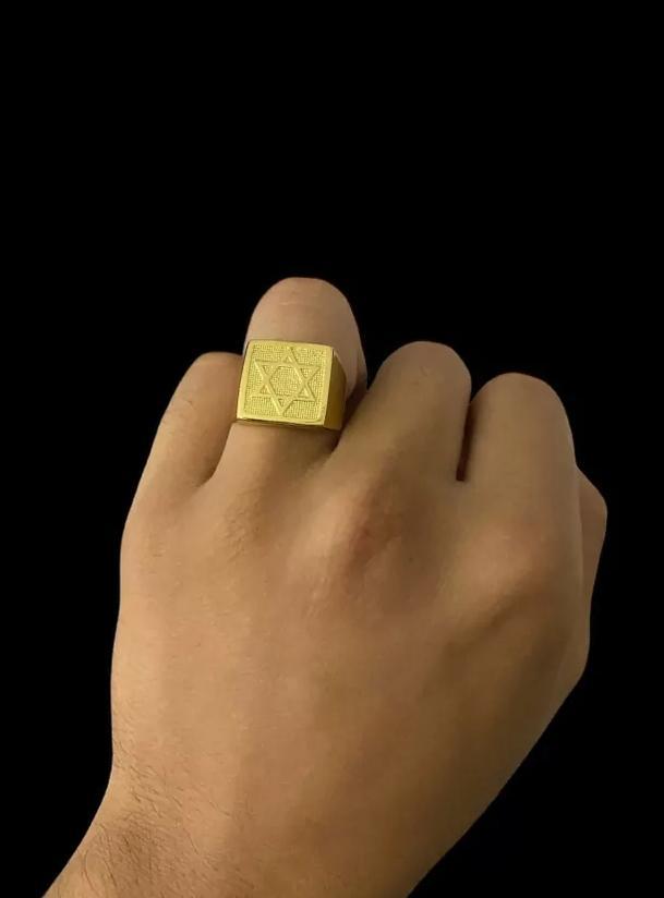Miniatura Anel Estrela De Davi Regulável - Banhado A Ouro 18K