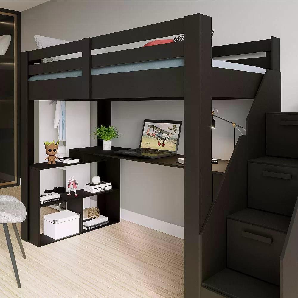 Cama Alta Star Plus Office Gamer Casatema Preto