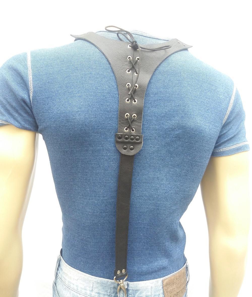 Miniatura Suspensório Regata Preto SU029 Couro Legítimo