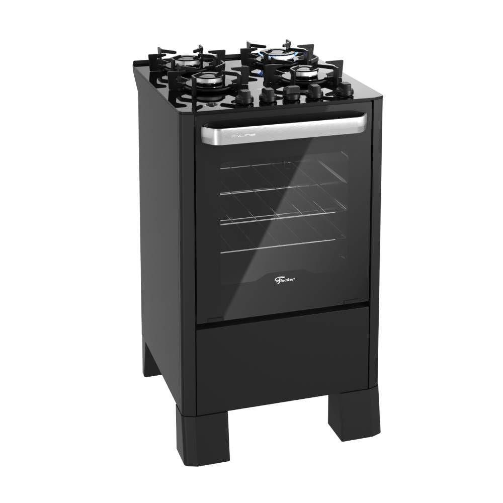 Miniatura Fogão Fischer Fit Line 4 Bocas Preto Mesa De Vidro E Trempe Iron Bivolt