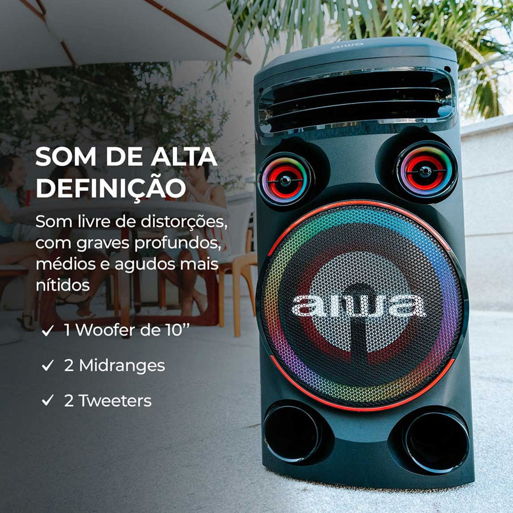 Miniatura Caixa De Som Aiwa Torre Bluetooth 1600w AWS-T1W-02