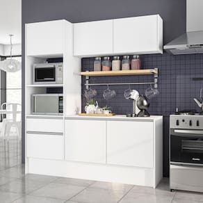Miniatura Cozinha Compacta Politorno Mov Evora MDP com 6 portas, 1 Gaveta e 1 Prateleira - 182cm de largura Branco