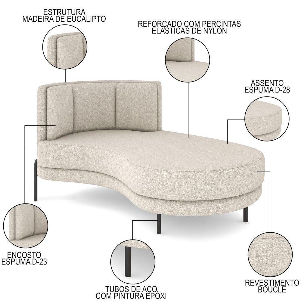 Chaise Longue Divã 164cm Braço Direito Logus D06 Bouclê Bege - Mpozenato