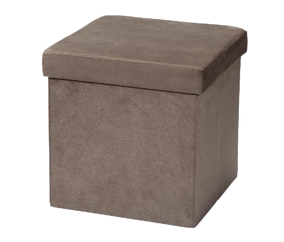 Miniatura Puff Baú Dobrável Suede Marrom Quadrado 38x38cm