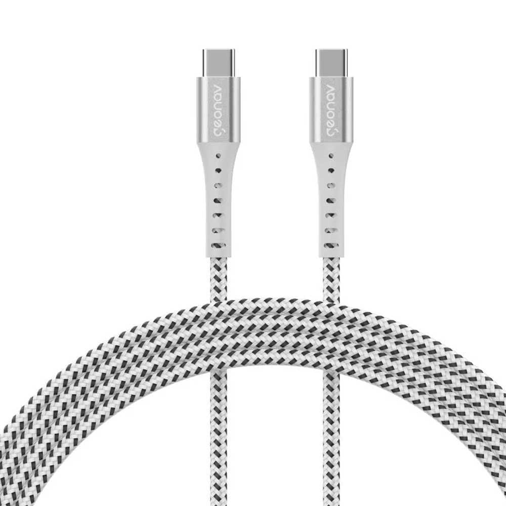 Cabo USB-C Para USB-C Em Nylon Trançado Geonav 1,2m Branco