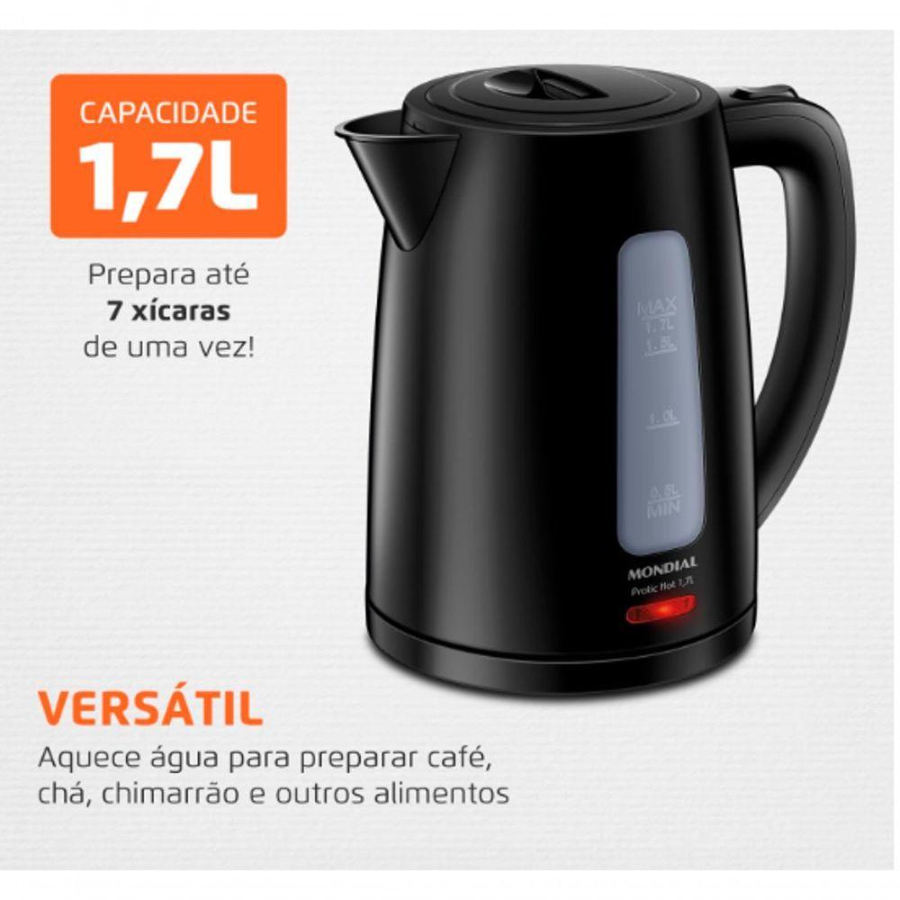 Miniatura Chaleira Eletrica Mondial Luxx Black 1.7l 1500w Desligamento Automatico 110V