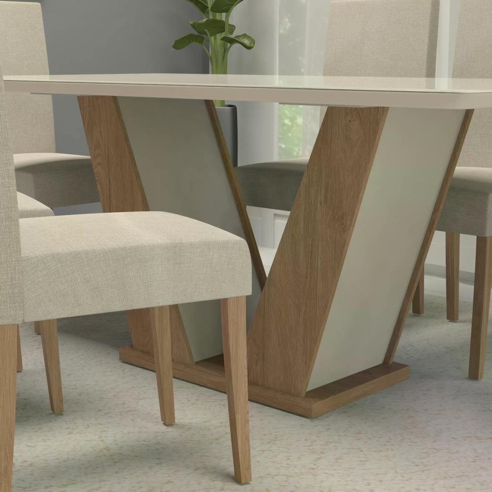 Conjunto Sala de Jantar 6 Lugares Mesa Noruega e Cadeira Montana Tecido A40 Móveis Meneghetti Inovata