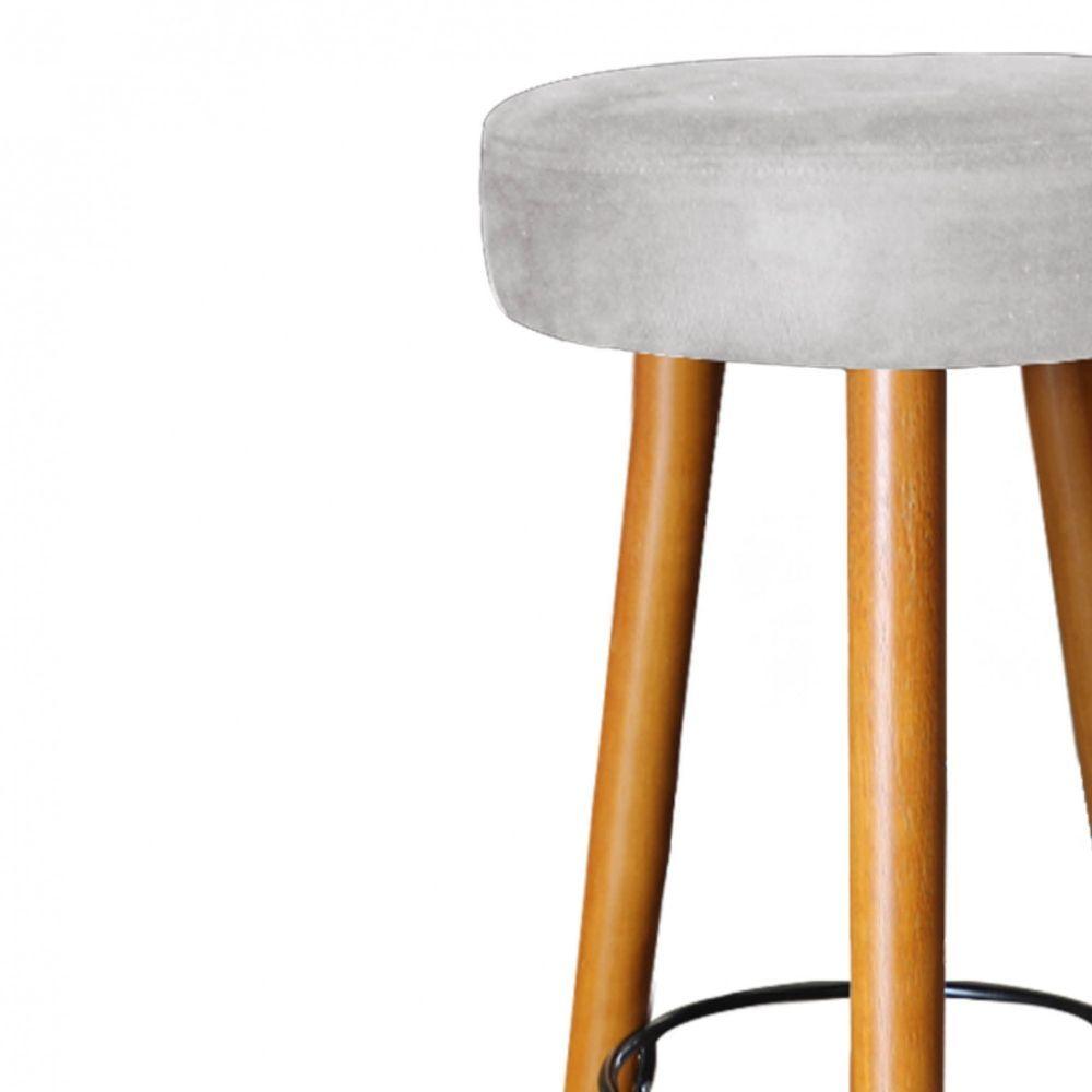 Miniatura Banqueta Alta Lia Para Cozinha Bar Balcão Bistrô Pé Palito Castanho Suede Cinza