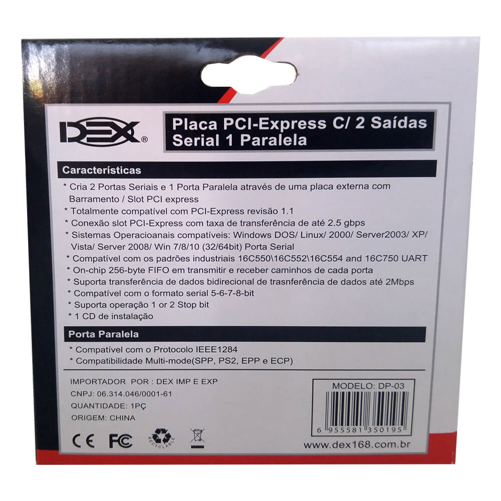 Miniatura Placa Pci Express 2 Seriais, 1 Paralela