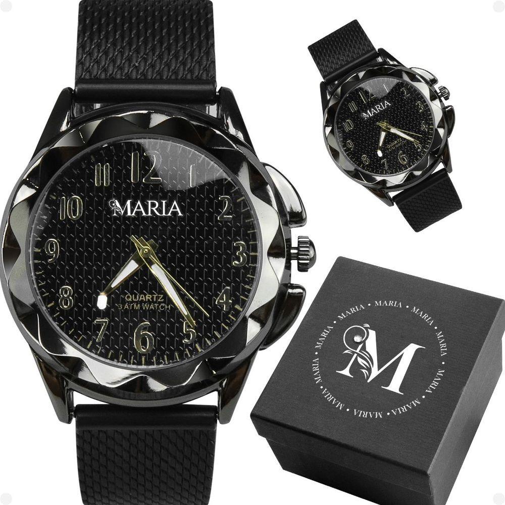 Miniatura Relogio Feminino Silicone Preto Aço Inox Prova Dagua + Caixa Strass Original Moda Ajustavel Social