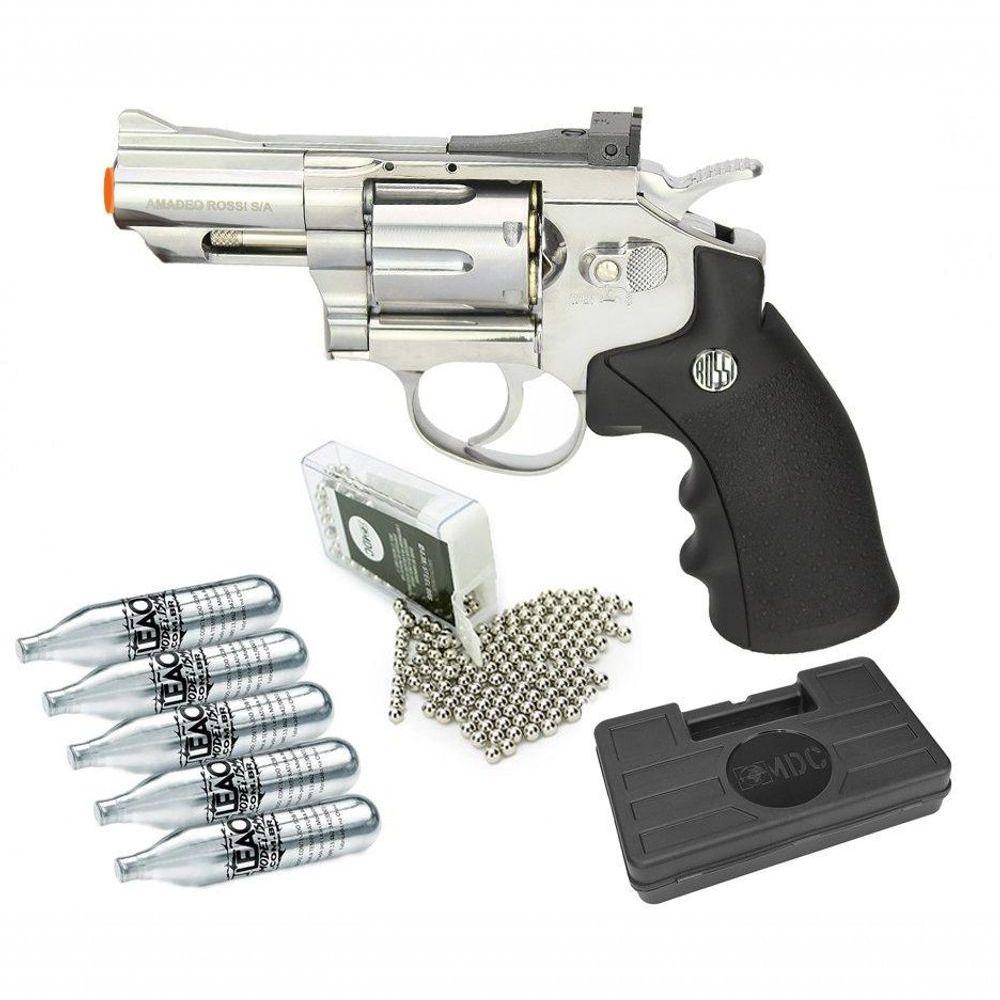 Miniatura Revólver Pressão Co2 Full Metal Rossi Niq 2,5 4,5 Kit5