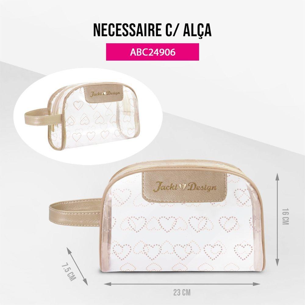 Kit Bolsa E Nécessaire Transparente Love Dourado