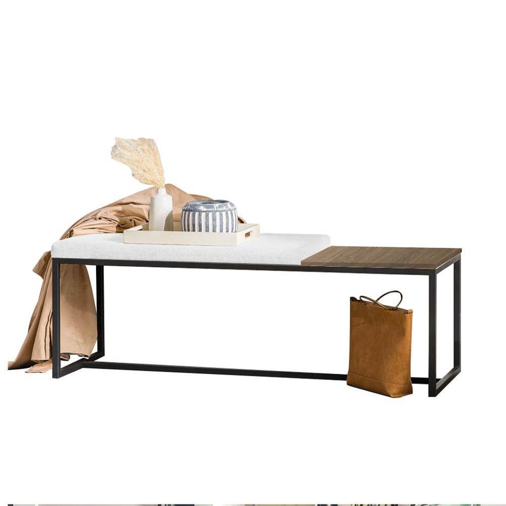 Miniatura Banco Recamier Puff 160cm Industrial Preto Corino Branco Tampo Quadrado Mdf Madeira