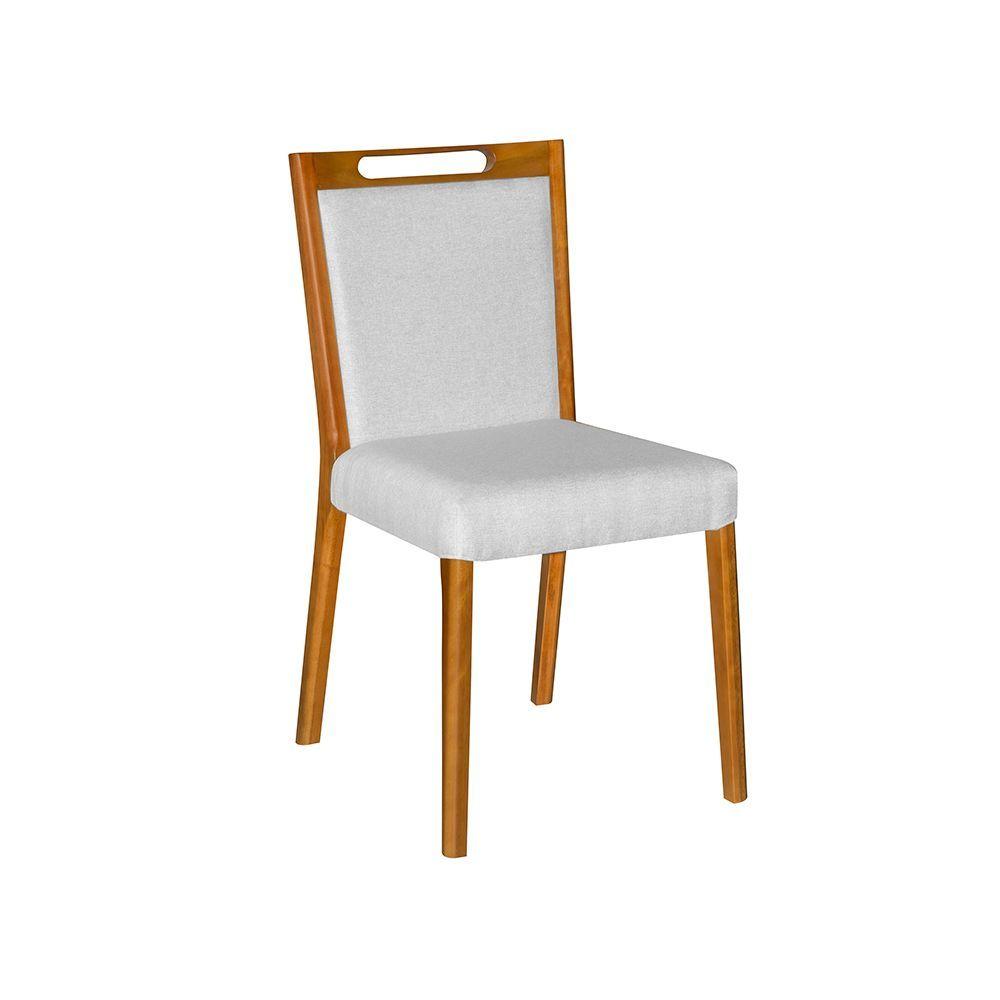 Kit 2 Cadeiras Jantar Estofadas Linho Cinza Cristal Base Madeira Maciça Mel