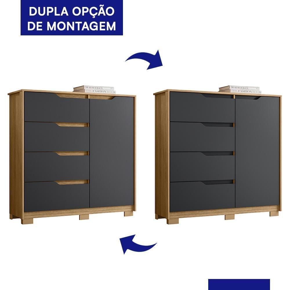 Miniatura Cômoda Sole 1 Porta E 4 Gavetas Flex Nature-titanium - Móveis Albatroz Nature-titanium