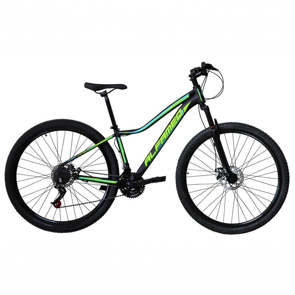 Miniatura Bicicleta Aro 29 Alfameq Pandora Feminina Alumínio 21v Freio A Disco - Preto-amarelo-verde Tam.17
