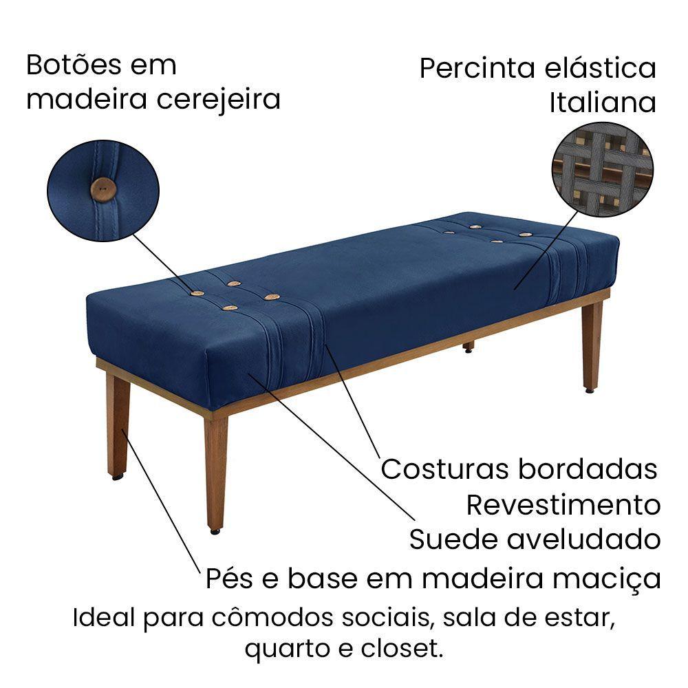 Kit Cabeceira Recamier Queen 1,60M Suede Azul Marinho