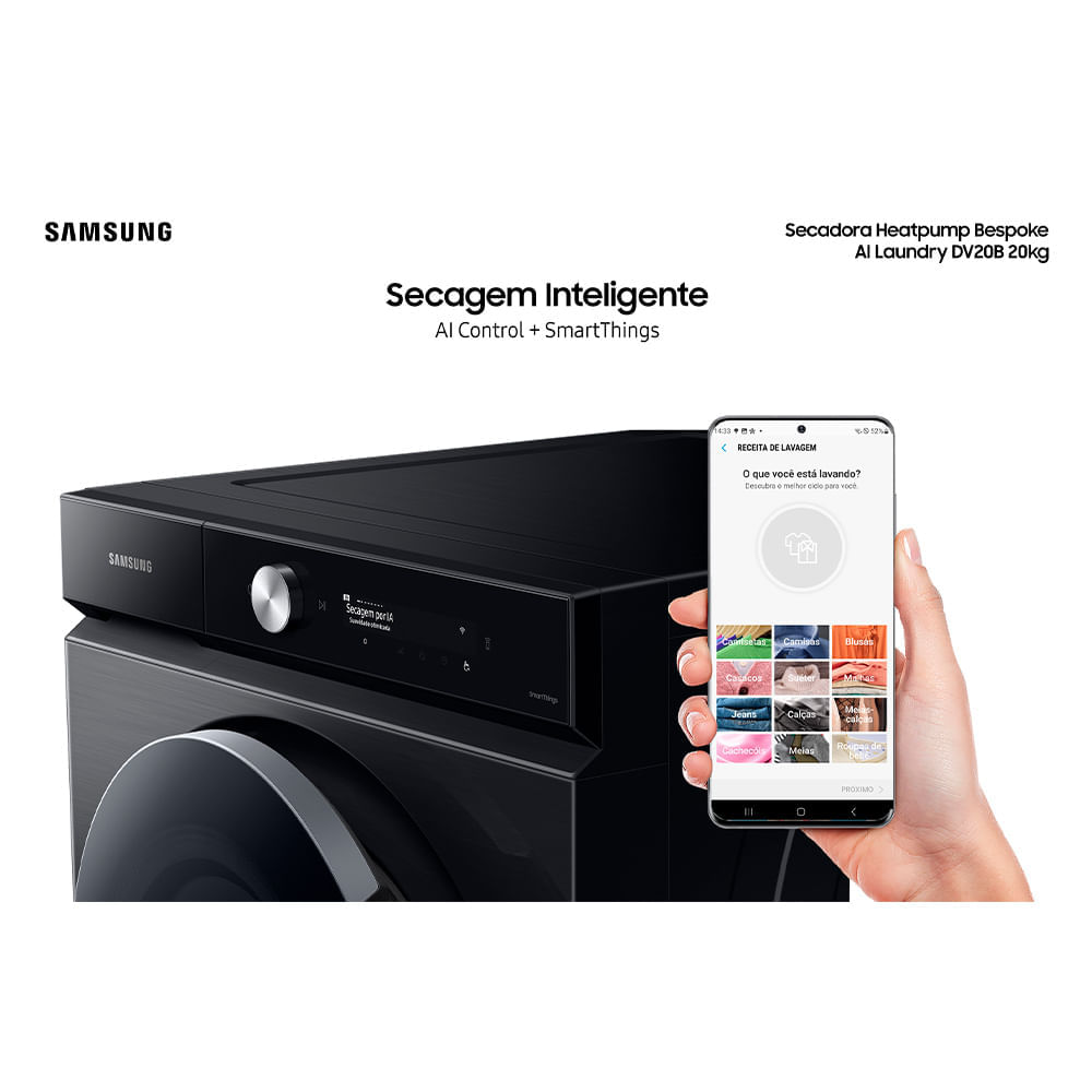 Miniatura Secadora Elétrica Bespoke AI Laundry Heatpump DV20B Black 20kg 220