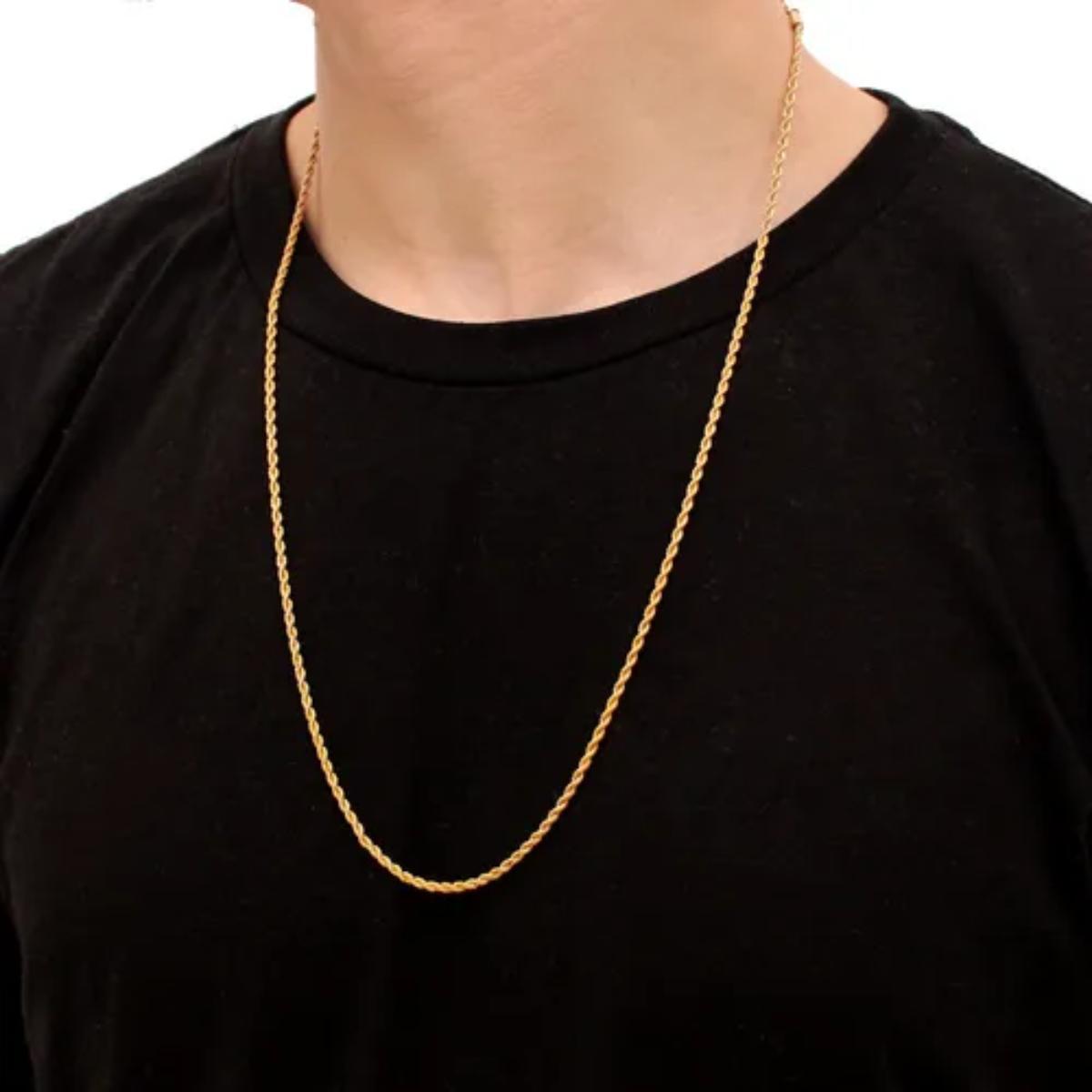 Miniatura Corrente Elo Baiano Masculino Banhado A Ouro 18K 3Mm 70Cm