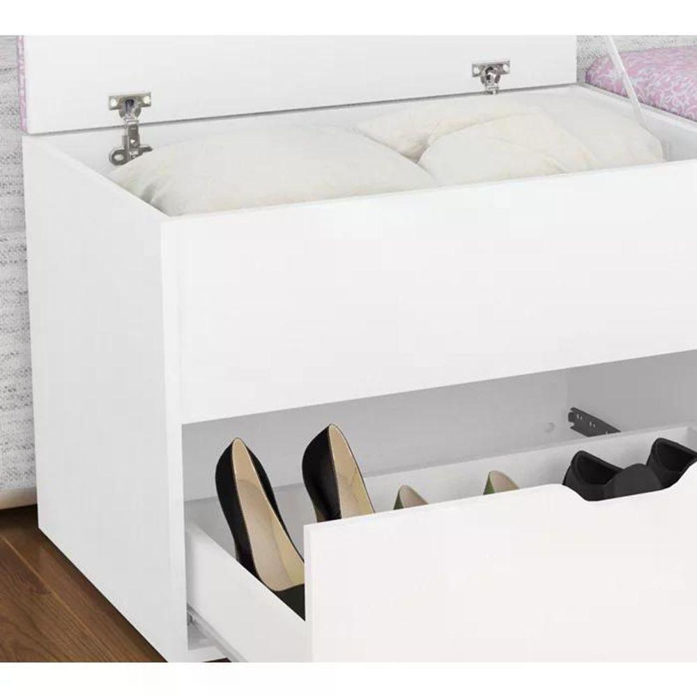 Miniatura Puff Bau Organizador Multiuso Com Gaveta Branco