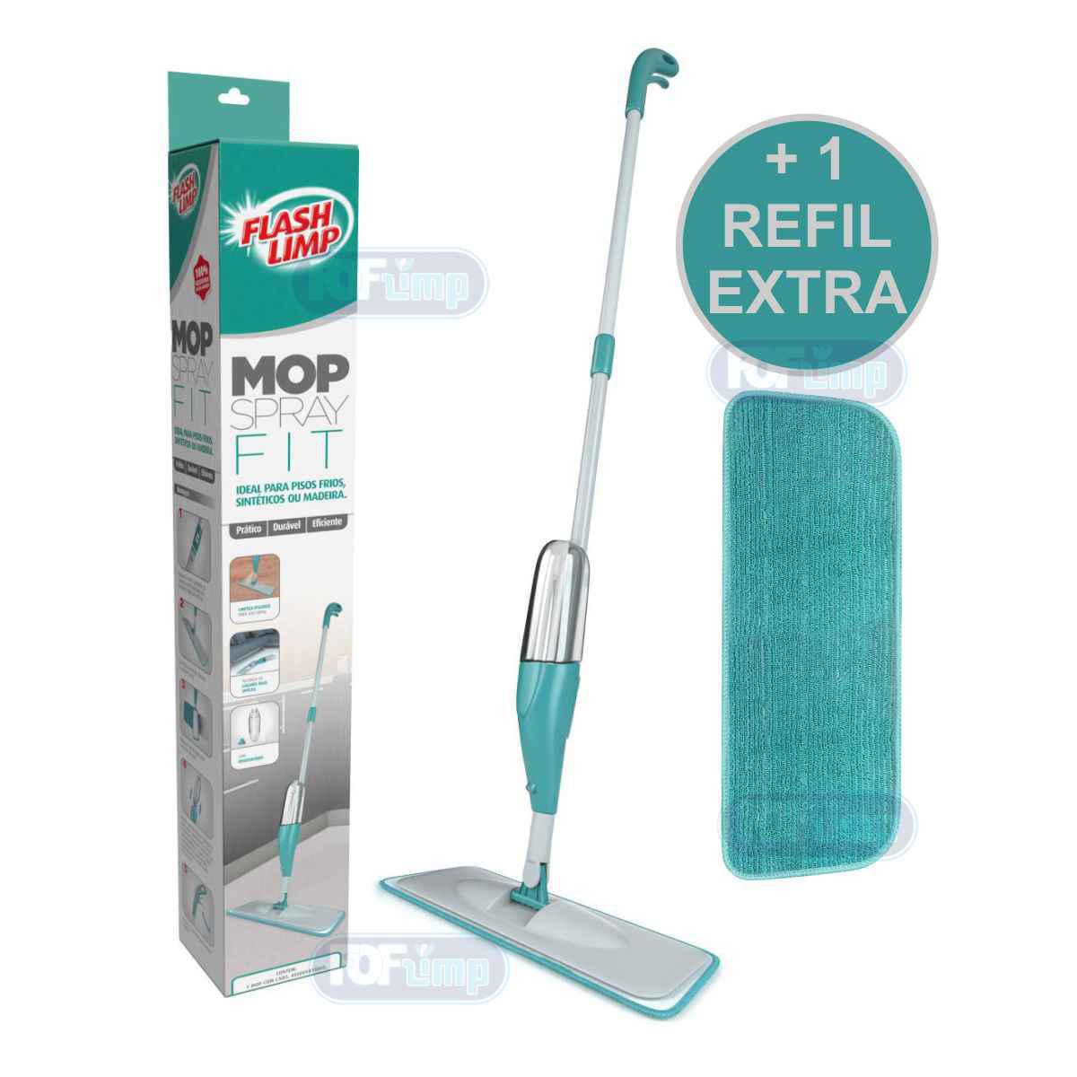Kit Mop Spray Fit Flashlimp Reservatório Limpa Piso + Refil