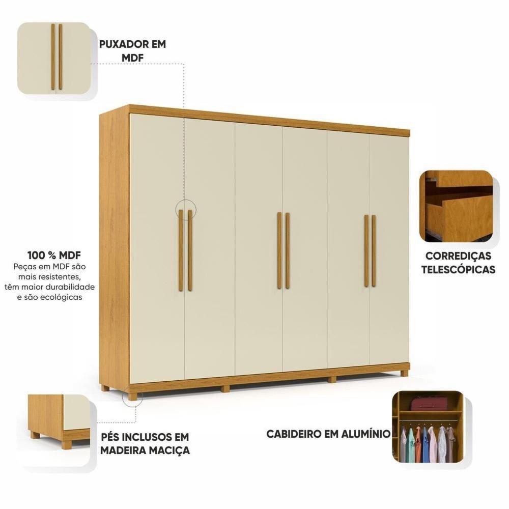 Guarda-Roupa Casal 6 Portas Absolut New 100% MDF Naturale/Off White