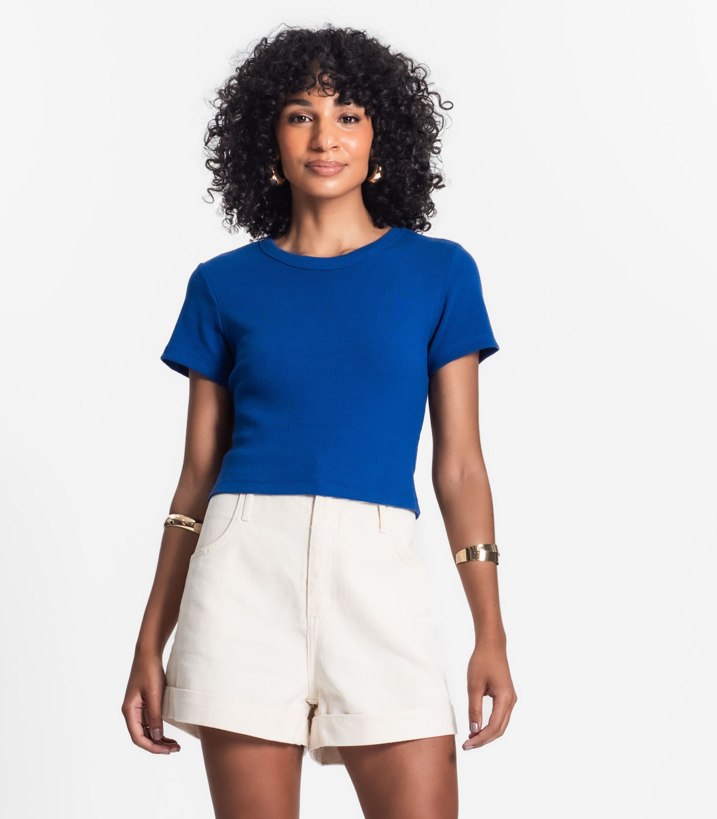Miniatura Blusa Cropped Ribana Básica Rovitex Azul G