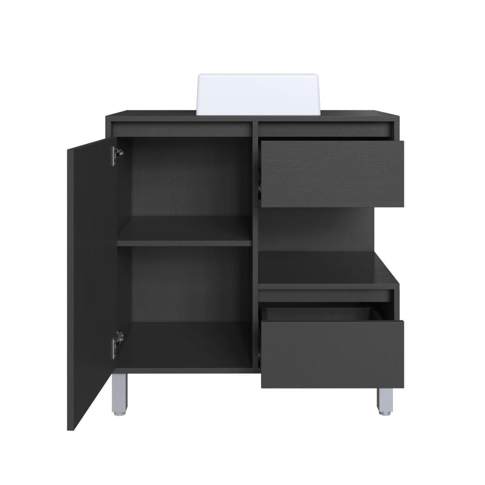 Miniatura Gabinete para Banheiro 80cm 2 Gavetas 1 Porta 1 Nicho e Cuba Paula Grafite