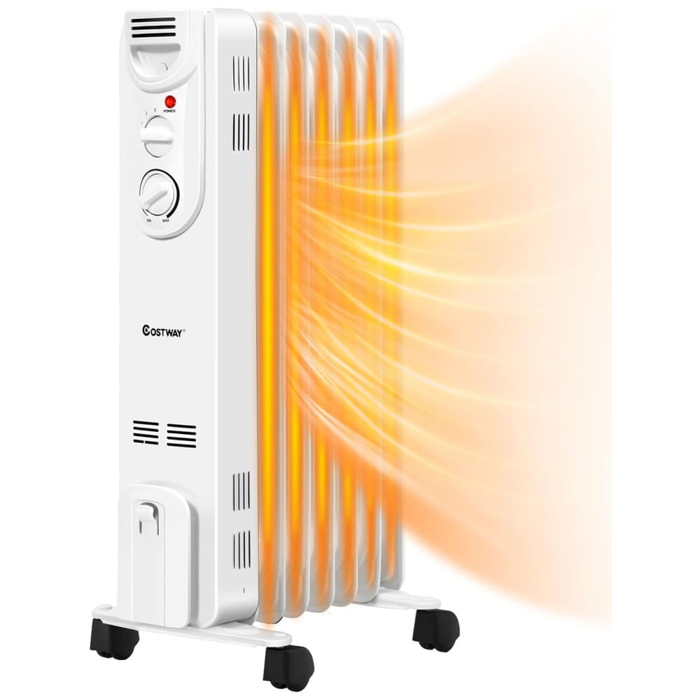 Miniatura Aquecedor Elétrico a Óleo Portátil com 3 Opções de Aquecimento, Proteção Contra Superaquecimento e Tombamento, 110V 1500W,...
