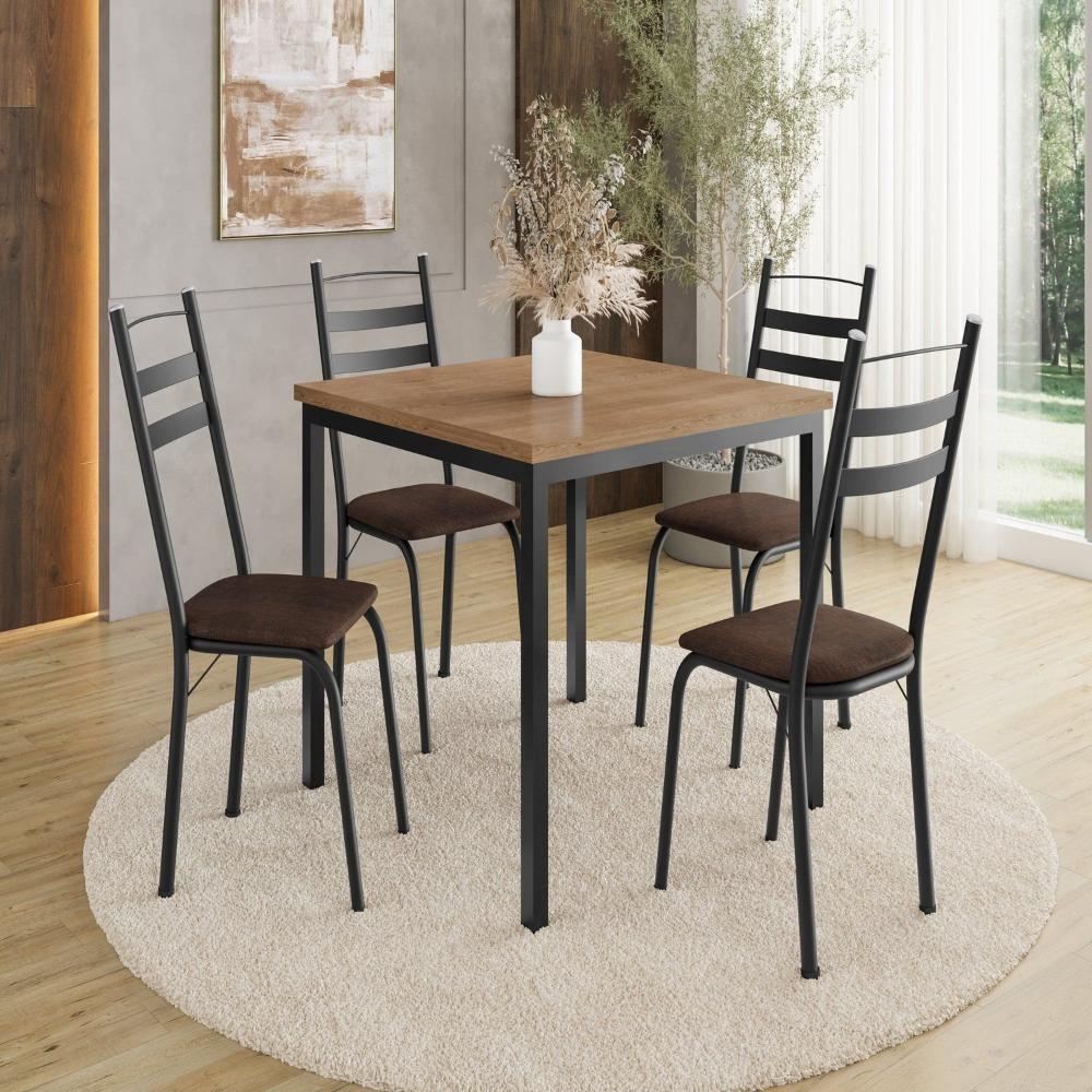 Miniatura Conjunto Mesa 90cm X 90cm X 78cm com 4 Cadeiras Adriana Preto/Imbuia/Demolição