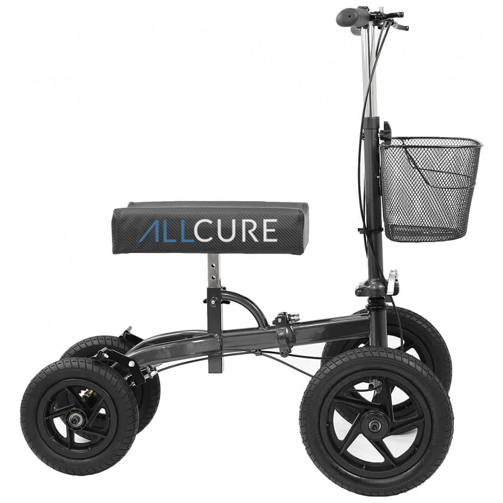 Miniatura Andador 4 Rodas Dobrável com Cesta e Apoio para Joelho Ideal para Lesões Suporta 136kg, ALLCURE, Preto