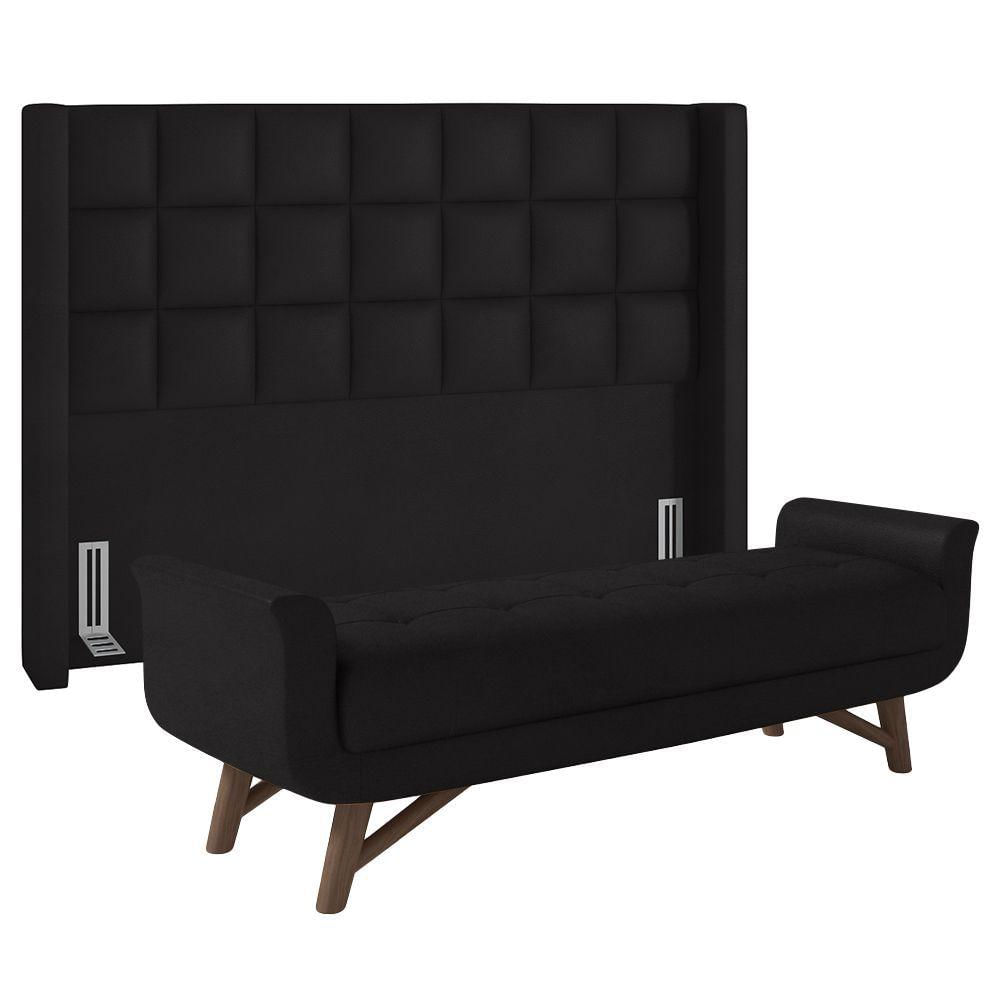 Miniatura Cabeceira Cama Box King 195cm Pisa E Recamier Neville P02 Sintético Preto - Mpozenato