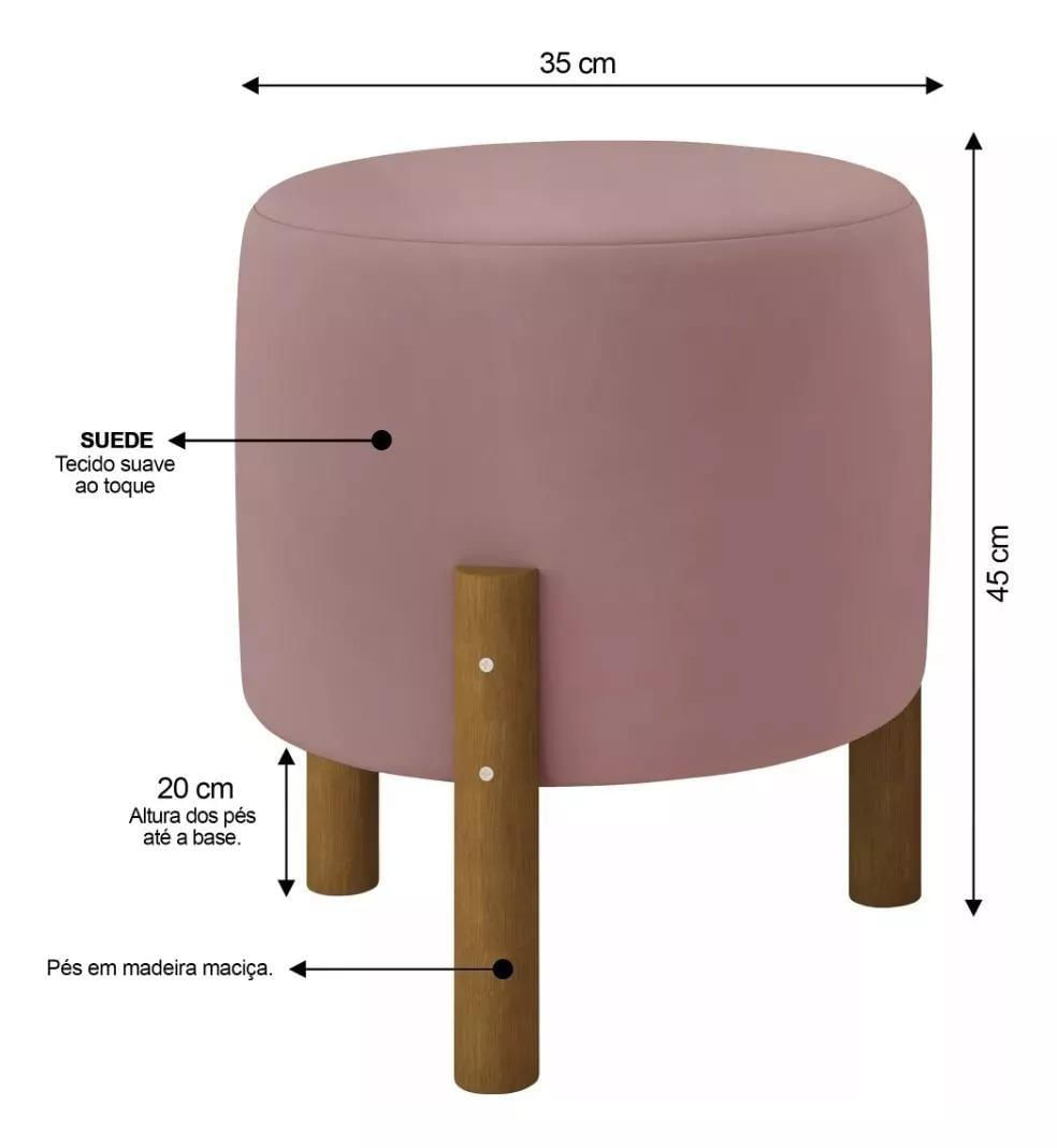 Miniatura Puff Banqueta Decoração Quarto Suede Rose Pé Em Madeira