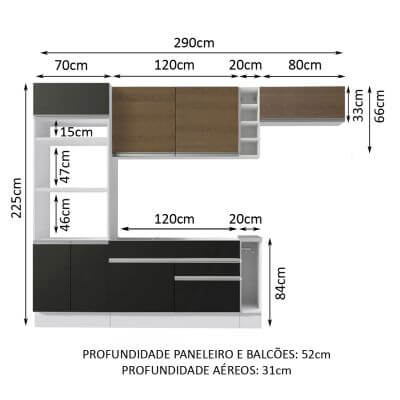 Miniatura Cozinha Completa Madesa Safira com Armário e Balcão (Sem Tampo e Pia) Branco/Preto/Rustic Cor:Branco/Preto/Rustic