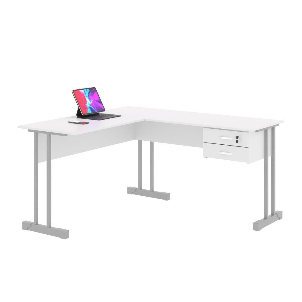 Miniatura Mesa De Computador Em L Com Gaveta Lima Branco